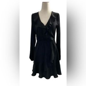 EXPRESS Dress Long Sleeve Black Ruffle Trim Size Small Mini Dress Casual